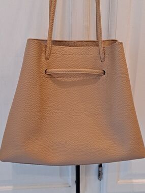 8 Other Reasons Tan Vegan Pebbled Tote Slouchy Bucket W/Suede Interior